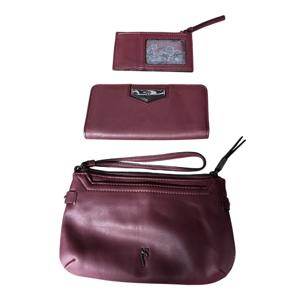 Vera Wang Zinfandel red wallet with a matching wristlet and card case And Purse